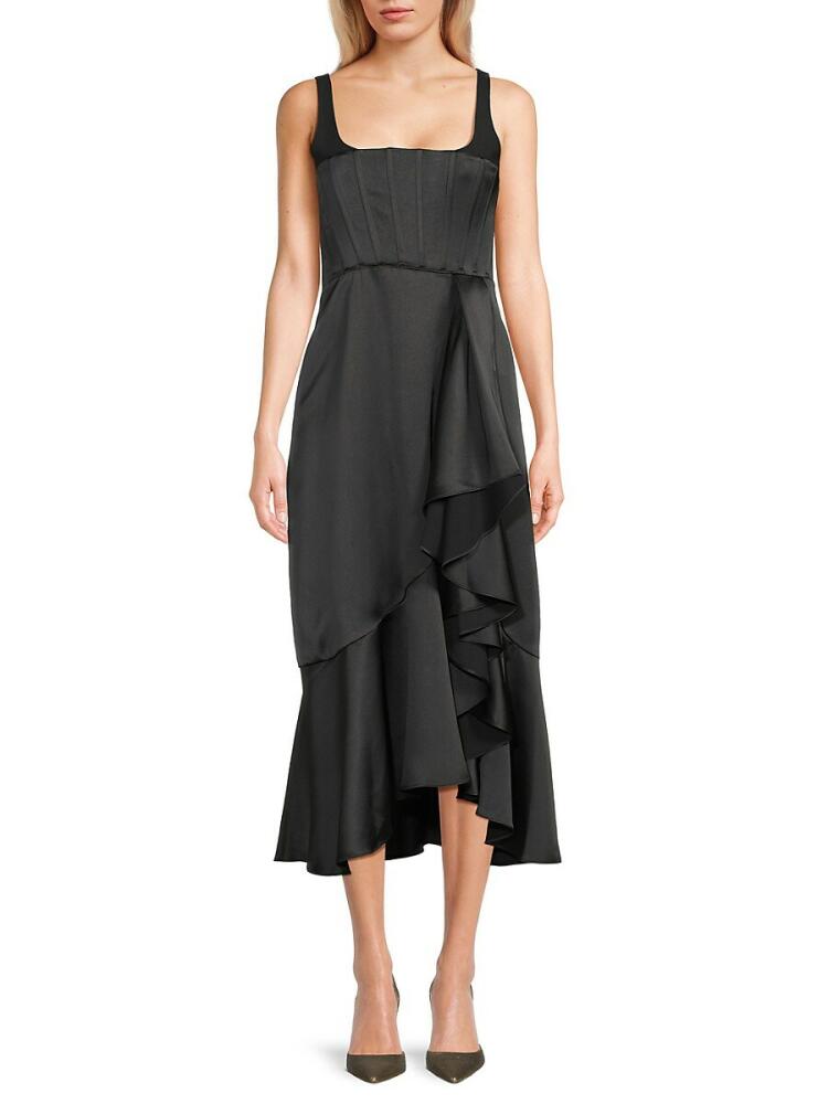 BCBGMAXAZRIA Women's Ruffle Midi Cocktail Dress - Noir Cover