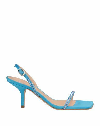 Eddy Daniele Woman Sandals Azure Textile fibers, Swarovski Crystal Cover