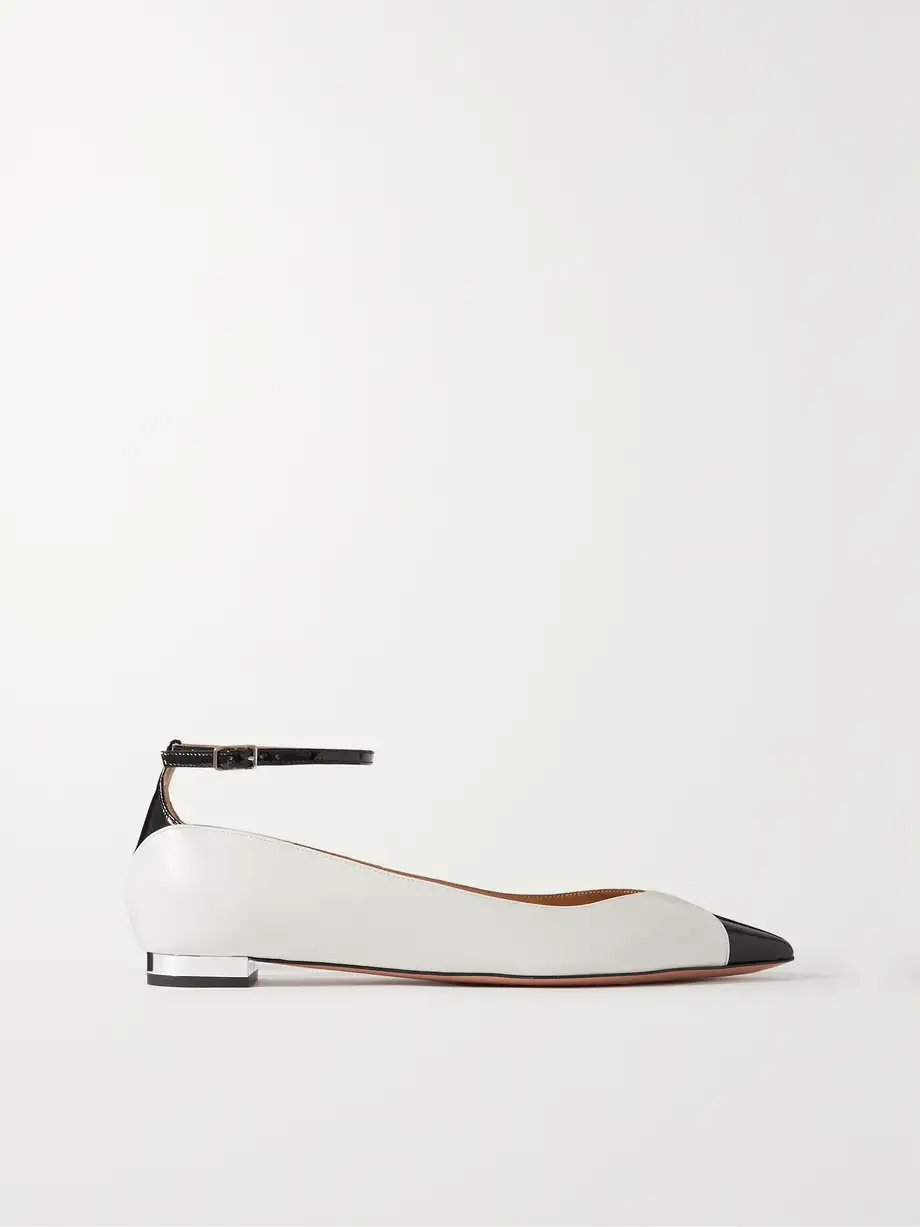 Aquazzura - Pinot Two-tone Patent Leather-trimmed Smooth Leather Ballet Flats - White Cover