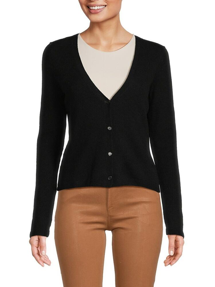 Sofia Cashmere Women's Cashmere Solid Cardigan - Black Cover