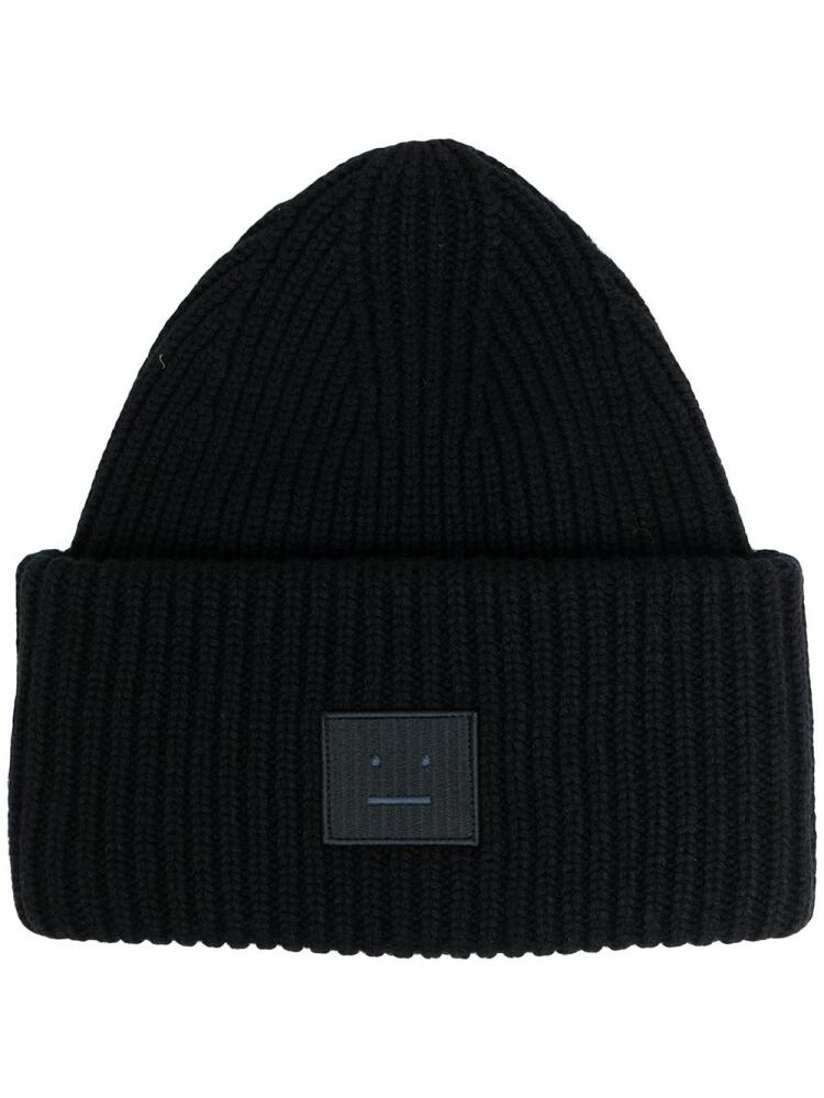 Acne Studios face-patch ribbed knit beanie - Black Cover