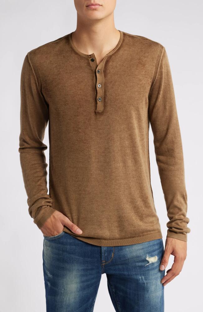 John Varvatos Christie Silk & Cashmere Henley Sweater in Chestnut Cover