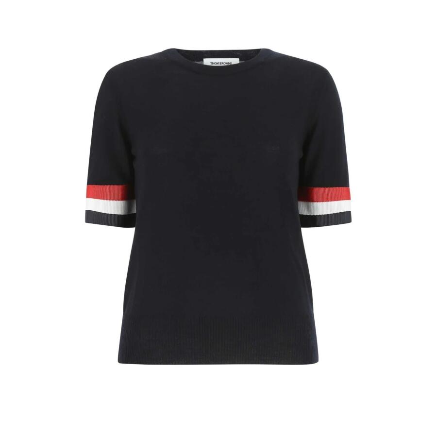 Thom Browne Ladies Navy RWB Cuff Fine Merino Tee Cover