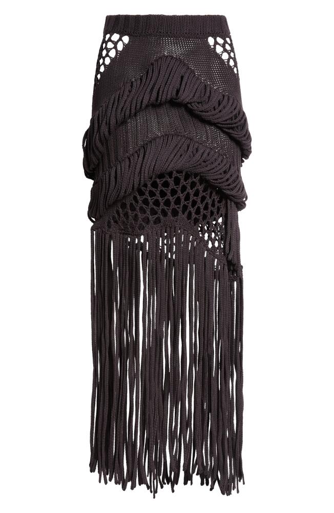 Diotima Medusa Loop & Fringe Crochet Midi Skirt in Black Cover