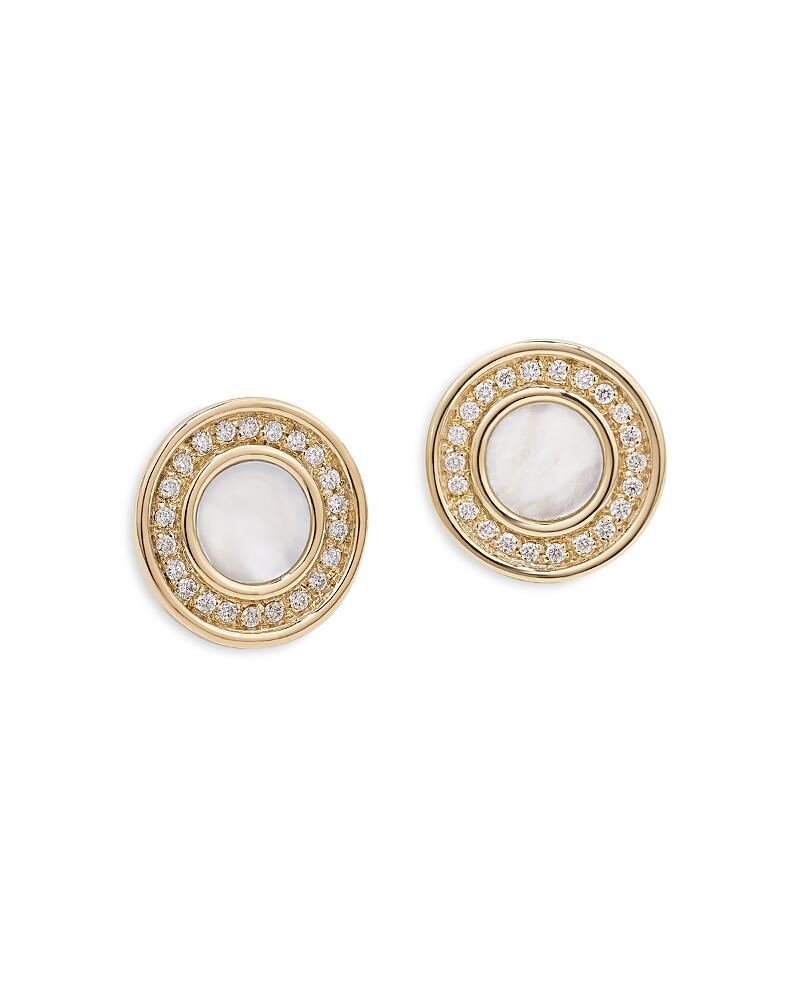 L. Klein 18K Yellow Gold Toscano Mother of Pearl & Diamond Halo Stud Earrings Cover