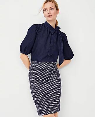 Ann Taylor Petite Checked Pull On Pencil Skirt Cover