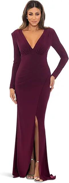 XSCAPE Long Deep V Ity Long Sleeve (Wine) Women's Dress Cover