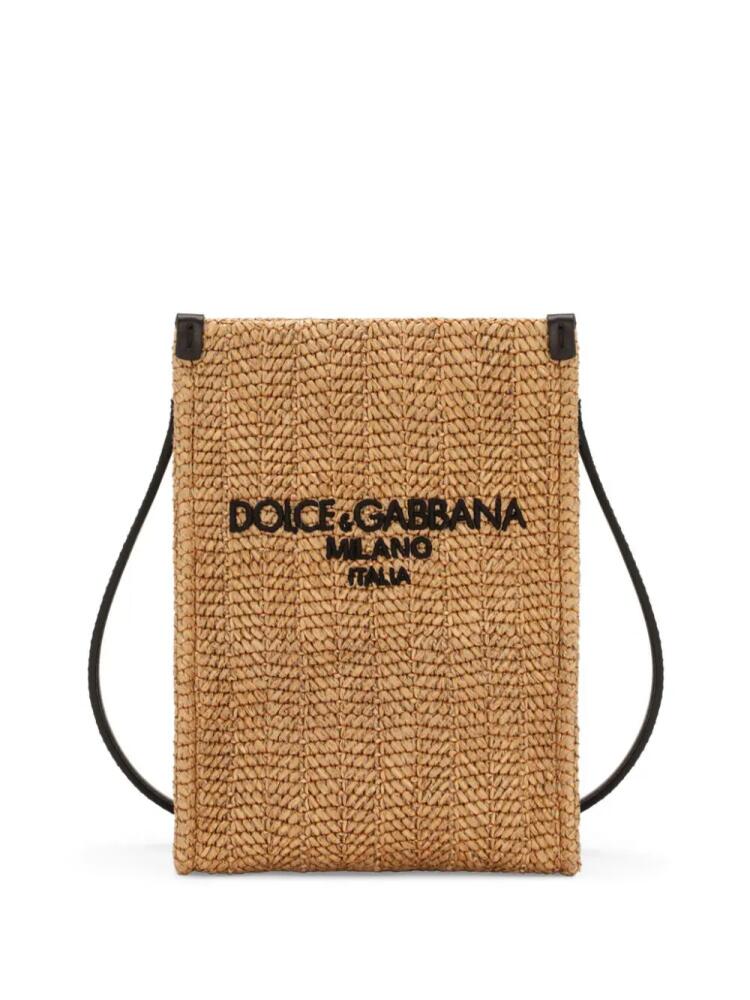 Dolce & Gabbana logo-embroidered straw shoulder bag - Neutrals Cover