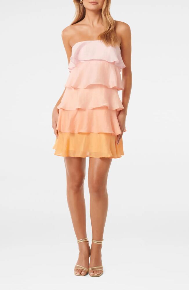 Ever New Cleo Ombré Ruffle Strapless Minidress in Orange Ombre Cover