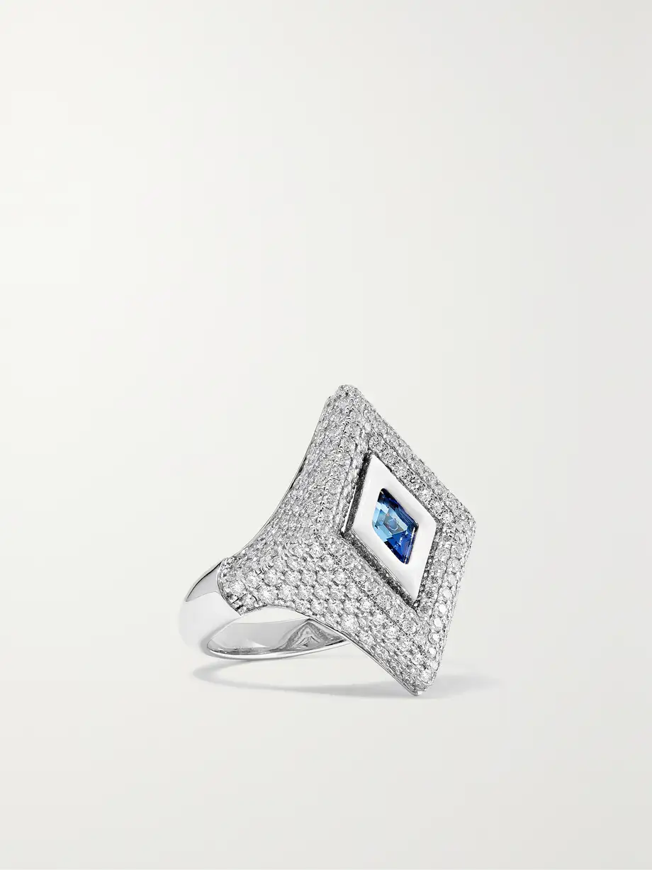 Kamyen - 18-karat White Gold, Enamel, Diamond And Tanzanite Ring - Blue Cover