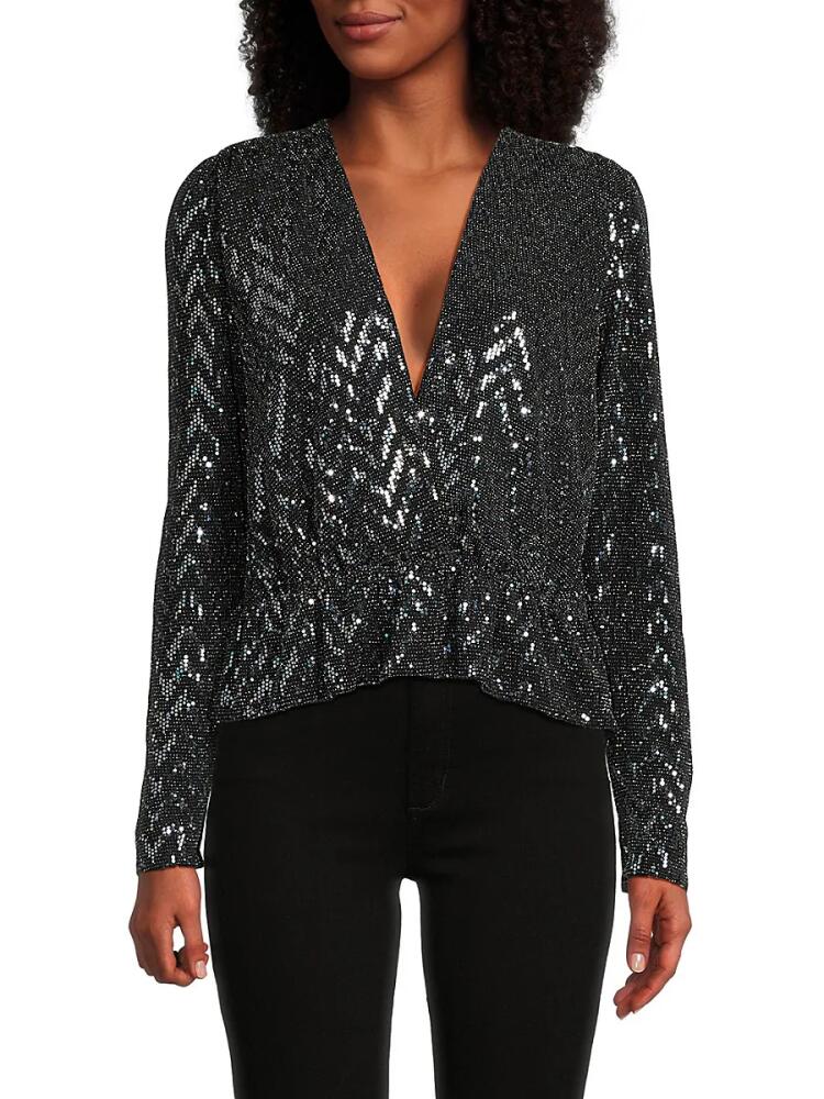 ba & sh Women's Sequin Embellished Plunging Blouse - Noir Cover