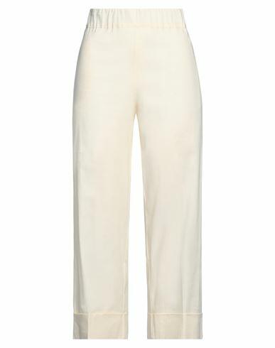 D. exterior Woman Pants Cream Linen, Elastane Cover