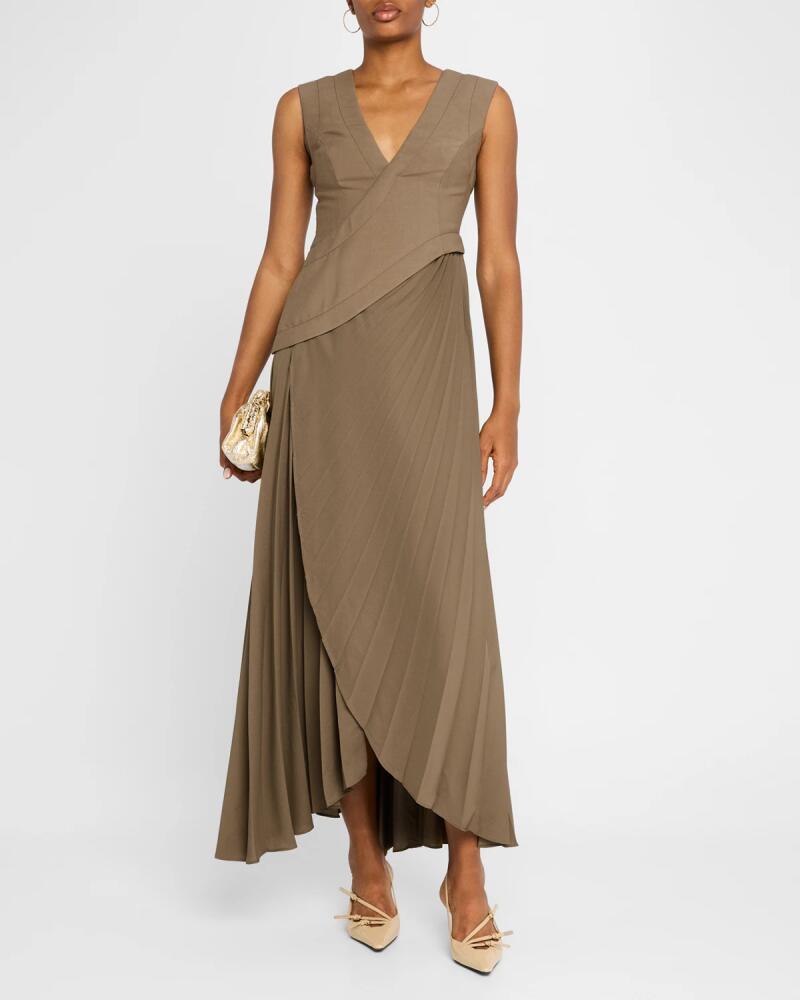 Acler Fairfield V-Neck Pleated Maxi Dress Cover