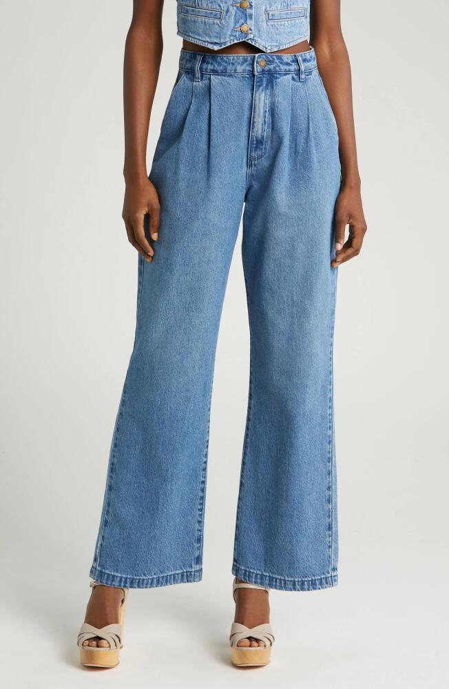 Rolla's Chloe Pleated Wide Leg Jeans in Mid Blue Cover