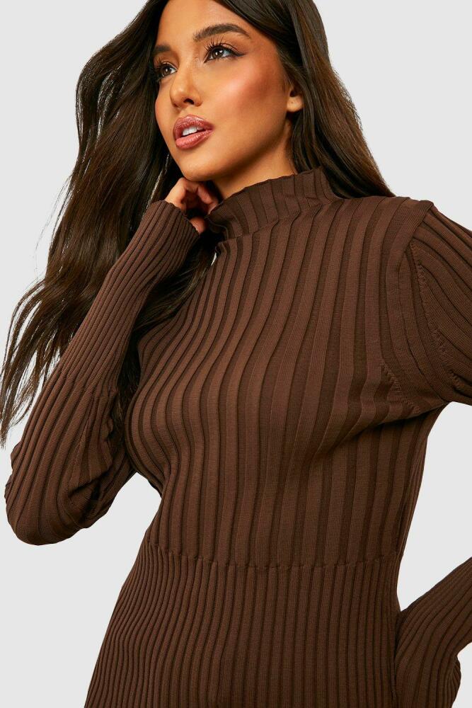 boohoo Womens Two Tone High Neck Sweater - Brown Cover