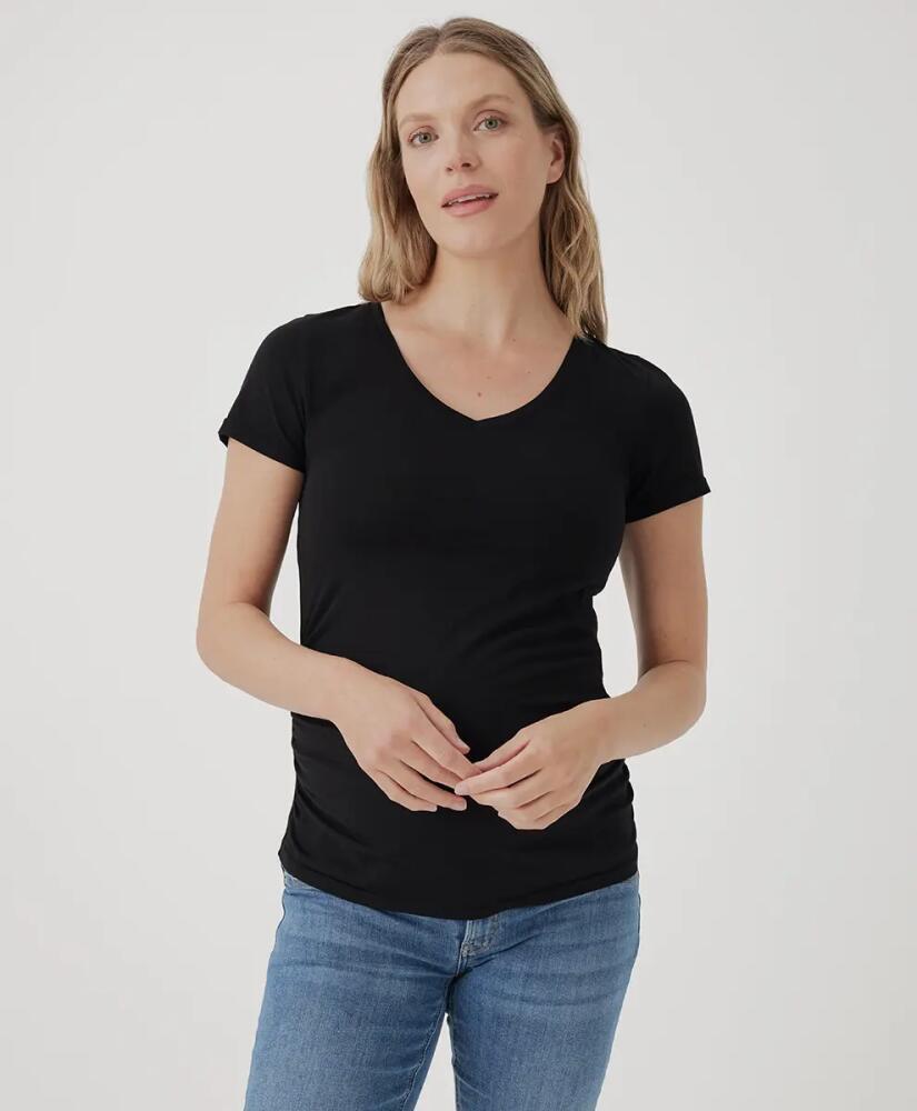 Pact Organic Maternity Ruched V-Neck Tee in Black Cover