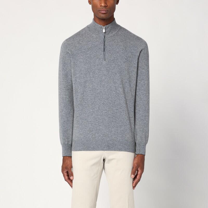 Brunello Cucinelli Grey turtleneck sweater with zip Cover