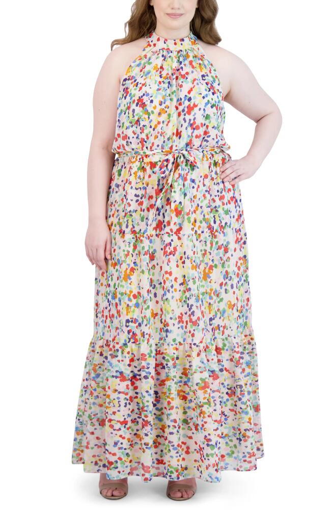 Julia Jordan Print Belted Tiered Maxi Dress in Blush Multi Cover