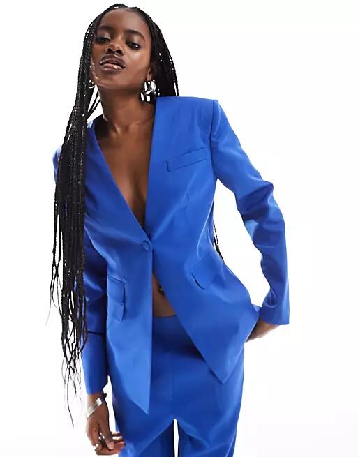 Extro & Vert tailored buttoned blazer in cobalt - part of a set-Blue Cover