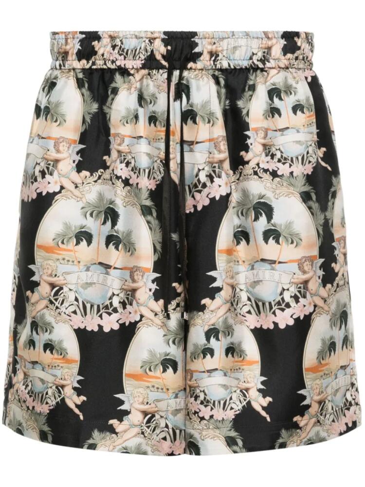 AMIRI palm tree-print silk shorts - Black Cover