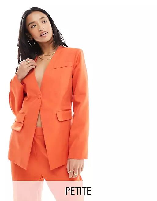 Extro & Vert Petite tailored buttoned blazer in rust - part of a set-Orange Cover