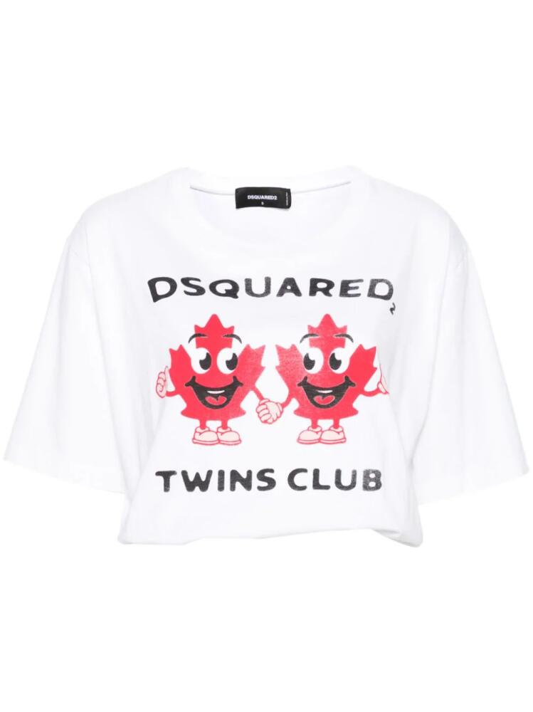 DSQUARED2 logo-print cropped T-shirt - White Cover