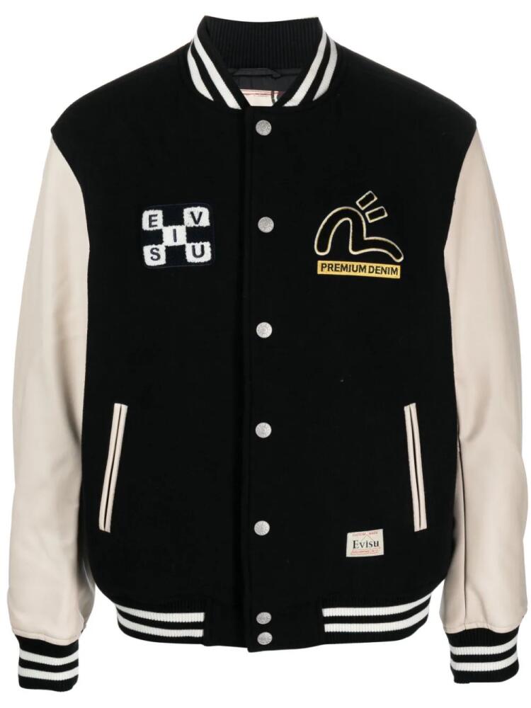 EVISU Daruma appliqué wool baseball jacket - Black Cover