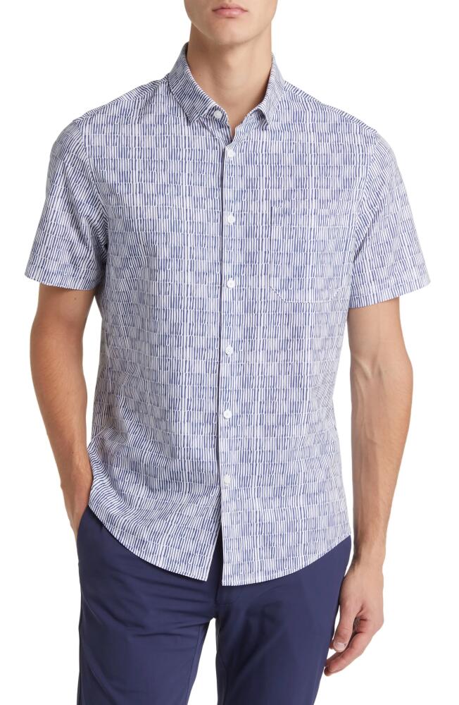 Mizzen+Main Leeward Trim Fit Coastal Fjord Short Sleeve Button-Up Performance Shirt in White Cover