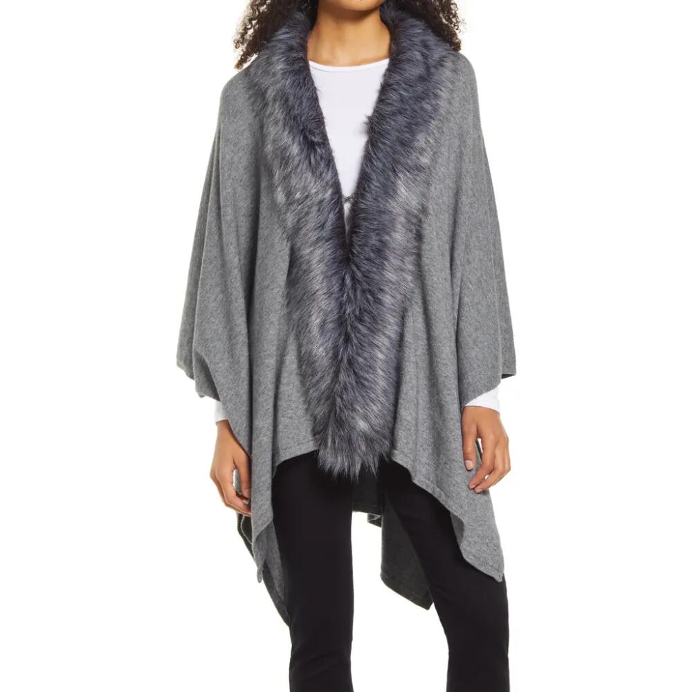 La Fiorentina Ruana with Faux Fur Trim in Grey Cover