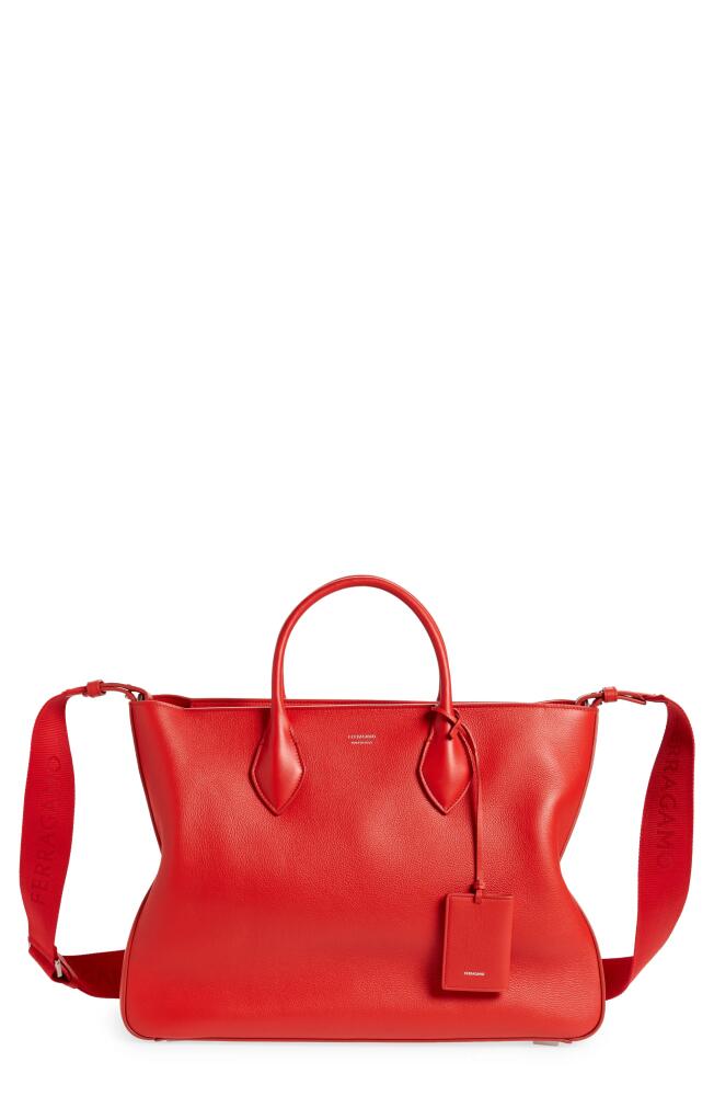 FERRAGAMO Large Leather Tote Bag in Flame Red Cover