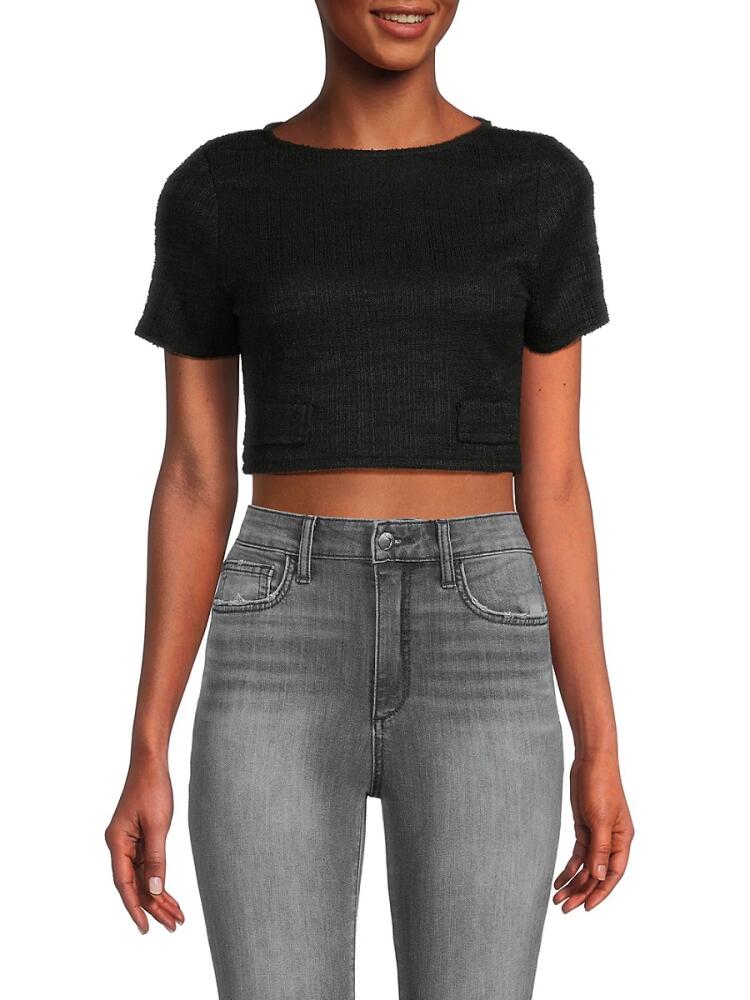 Love Ady Women's Short Sleeve Crepe Crop Top - Black Cover