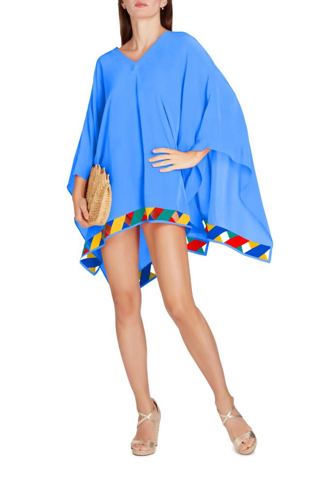 VALIMARE Bandage Hem Chiffon Cover-up Poncho in Blue Cover