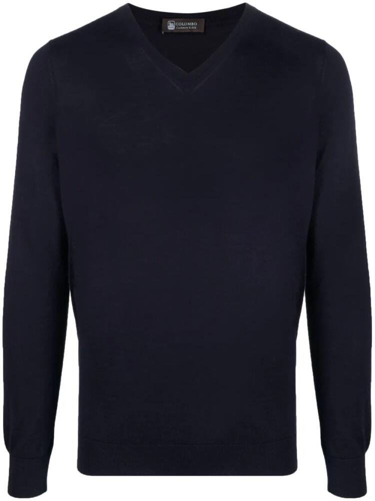 Colombo V-neck fine-knit jumper - Blue Cover