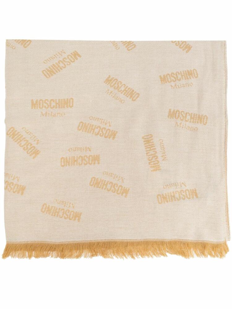 Moschino logo-print frayed scarf - Neutrals Cover