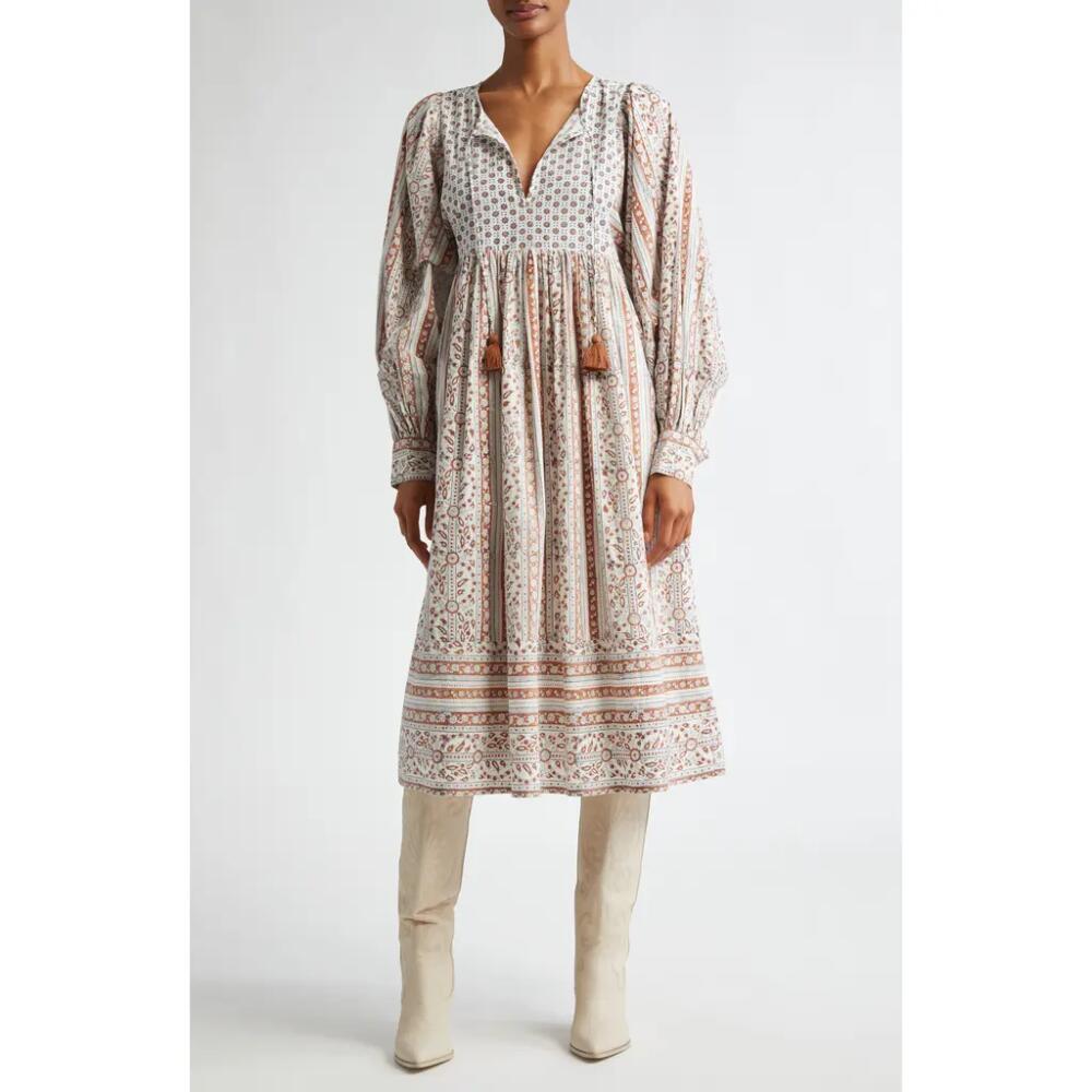 MILLE Michelle Mixed Paisley Long Sleeve Cotton Dress in Sedona Cover