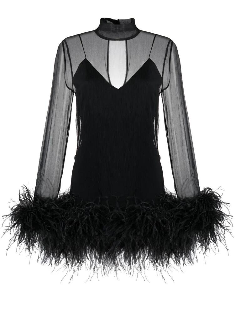 Taller Marmo feather-trim long-sleeve mini dress - Black Cover