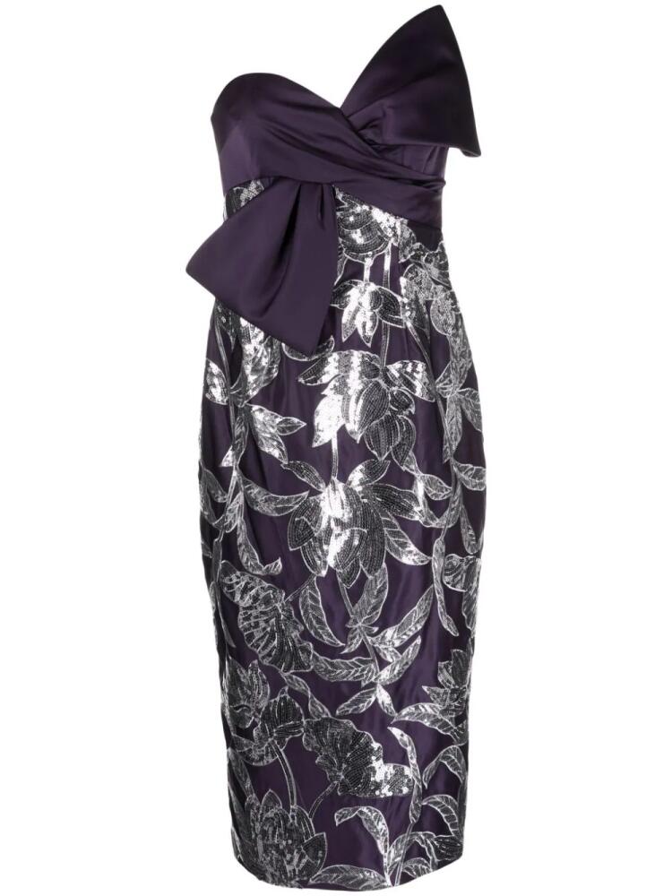 Marchesa Notte Lotus sequin-embellished midi dress - Purple Cover