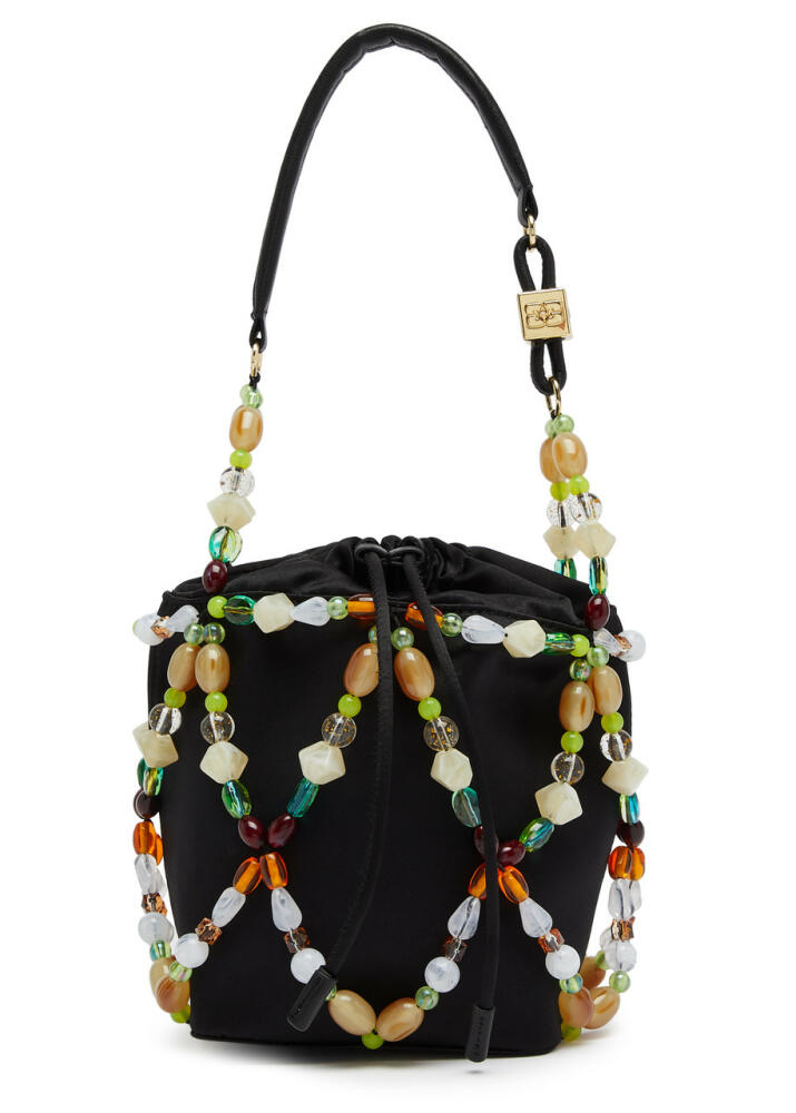 Ganni Bead-embellished Satin Bucket bag - Black Cover