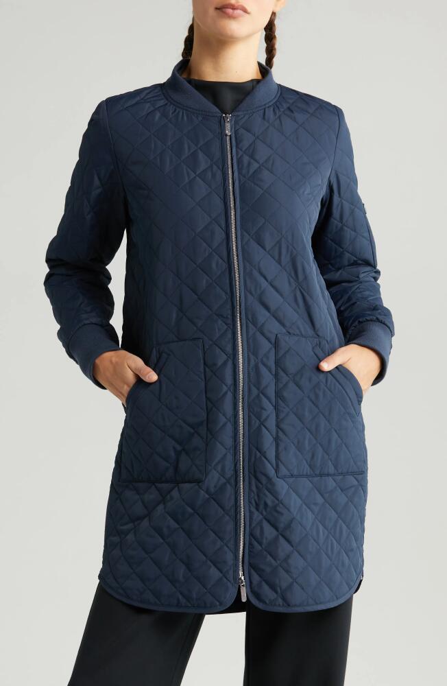 zella Longline Water Resistant Quilted Bomber Jacket in Navy Sapphire Cover