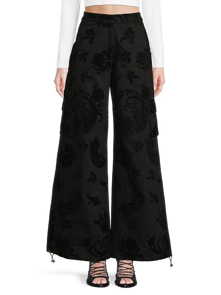 Hemant & Nandita Women's Tonal Print Flared Cargo Pants - Black Cover