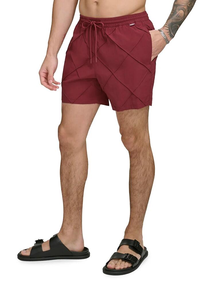 DKNY Men's Standard Fit Diamond Pintuck Volley Shorts - Burgundy Cover