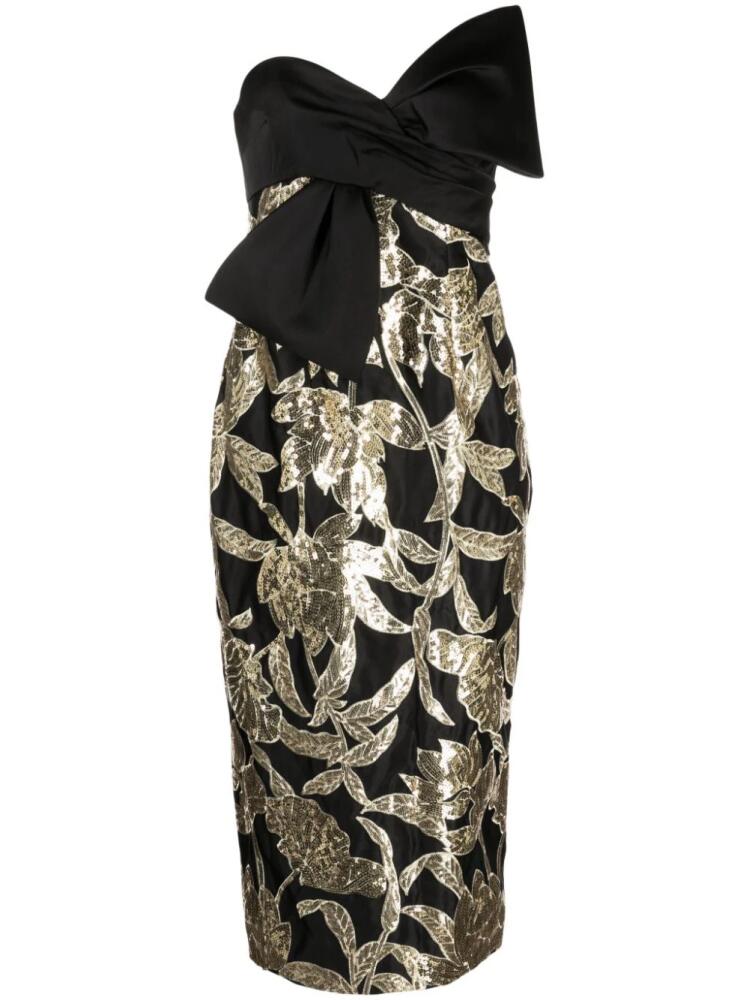 Marchesa Notte Lotus sequin-embellished midi dress - Black Cover