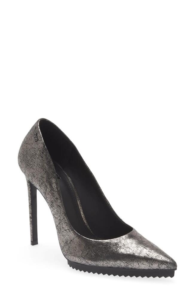 DKNY Carisa Pointed Toe Pump in Dark Gunmetal Cracked Leather Cover