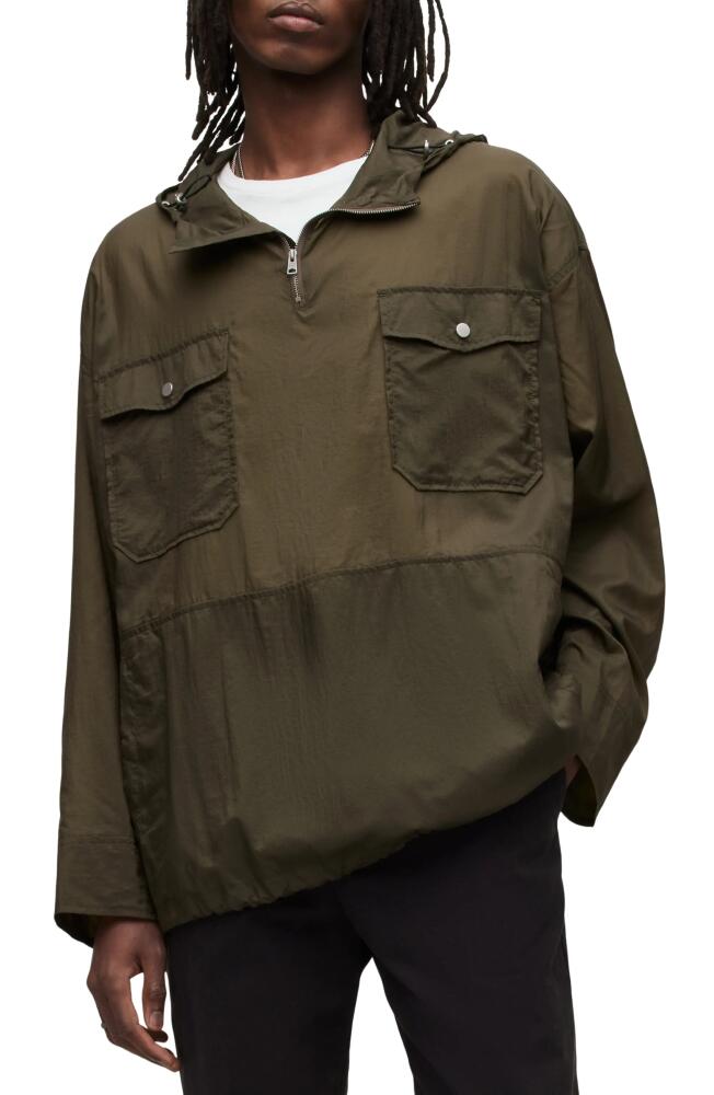 AllSaints Punta Oversized Nylon Anorak in Khaki Green Cover