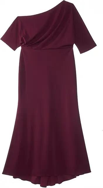 Betsy & Adam Plus Size Long Scuba Crepe Off-the-Shoulder Drape (Bordeaux) Women's Dress Cover