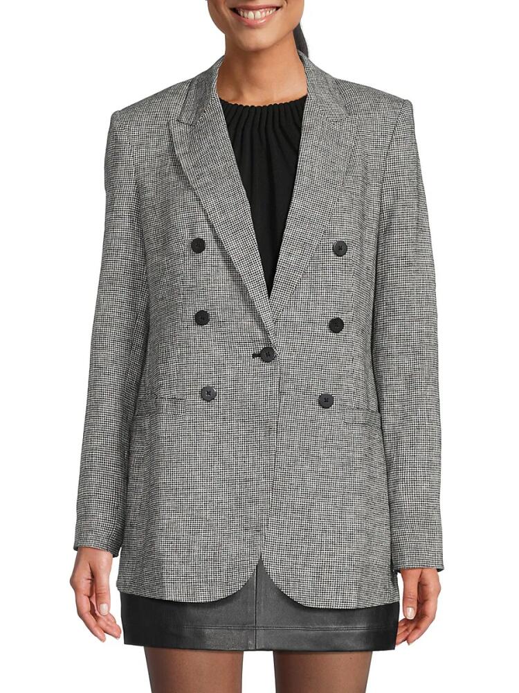 DKNY Women's Linen Blend Checked Blazer - Black White Cover