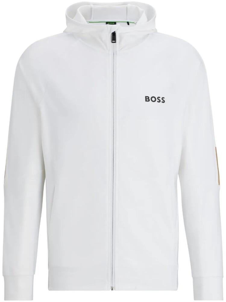 BOSS logo-print zip-up hoodie - White Cover