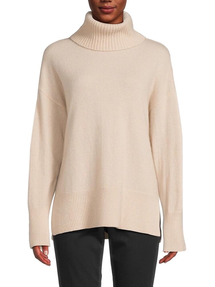 Saks Fifth Avenue Women's 100% Cashmere Dropped Shoulder Turtleneck Sweater - Sand Cover