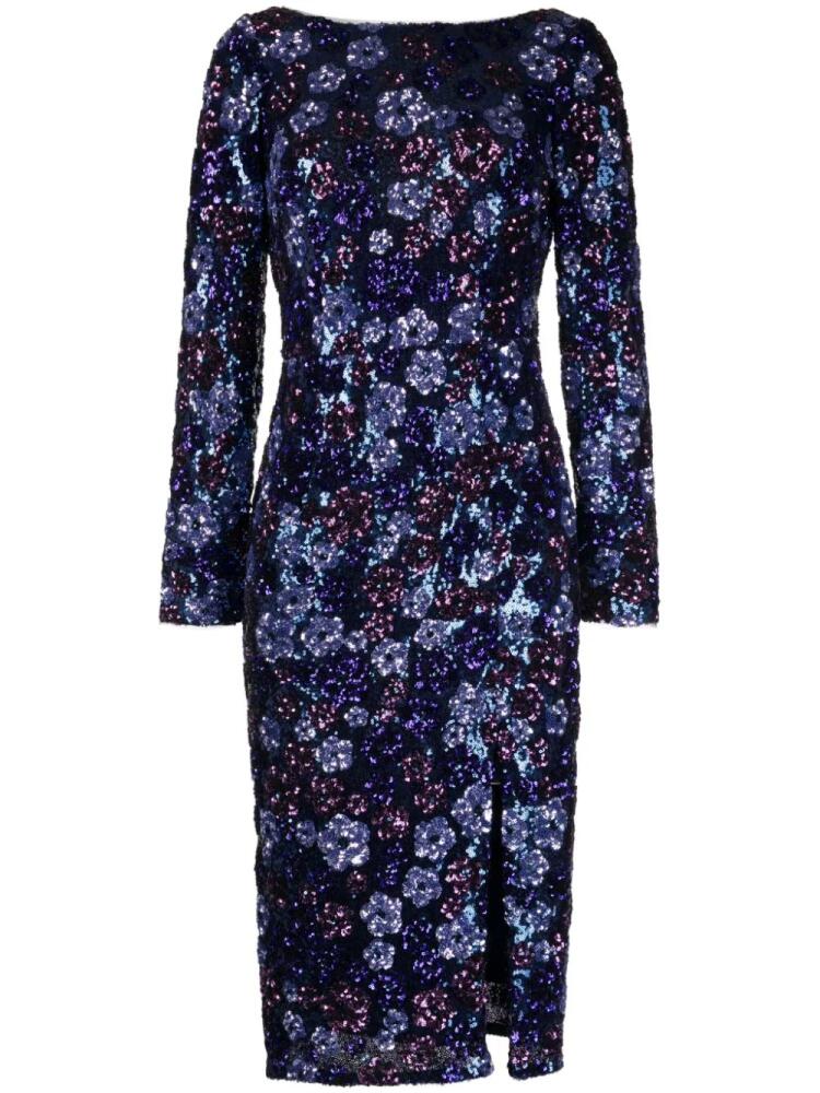 Marchesa Notte sequinned floral-embroidered midi dress - Blue Cover