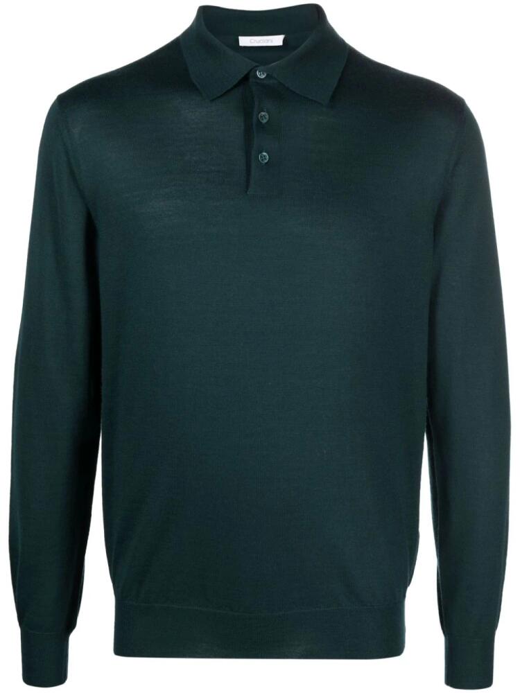 Cruciani fine-knit long-sleeved polo shirt - Green Cover